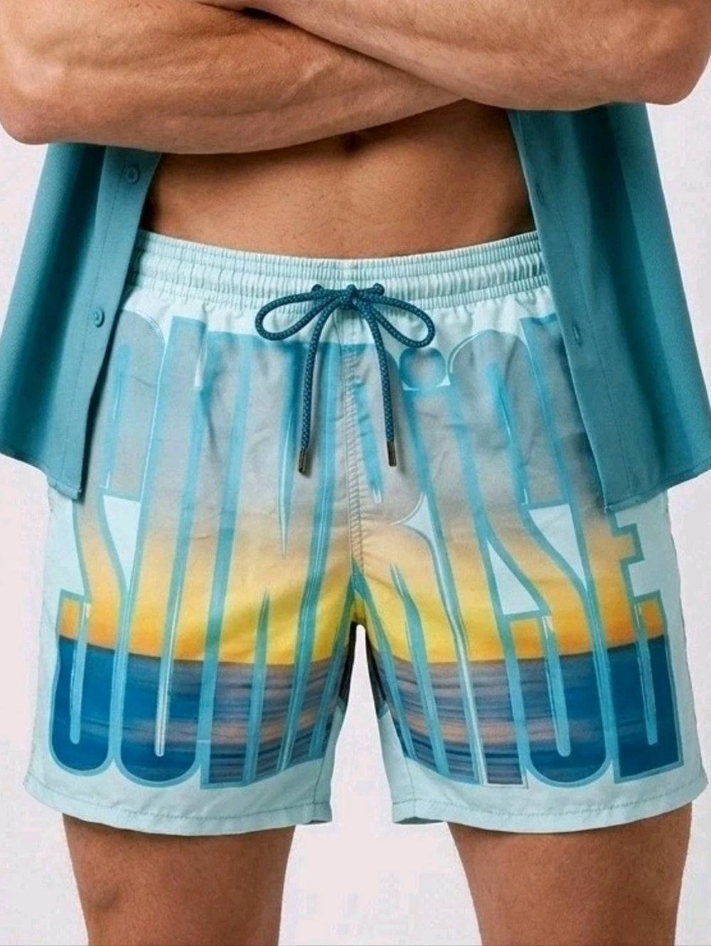 Vilebrequin Swim Shorts XXXL Aqua Blue All-Over Print Logo Board Trunks W/Bag